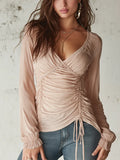 Elegant Ruched Front Long Sleeve Blouse