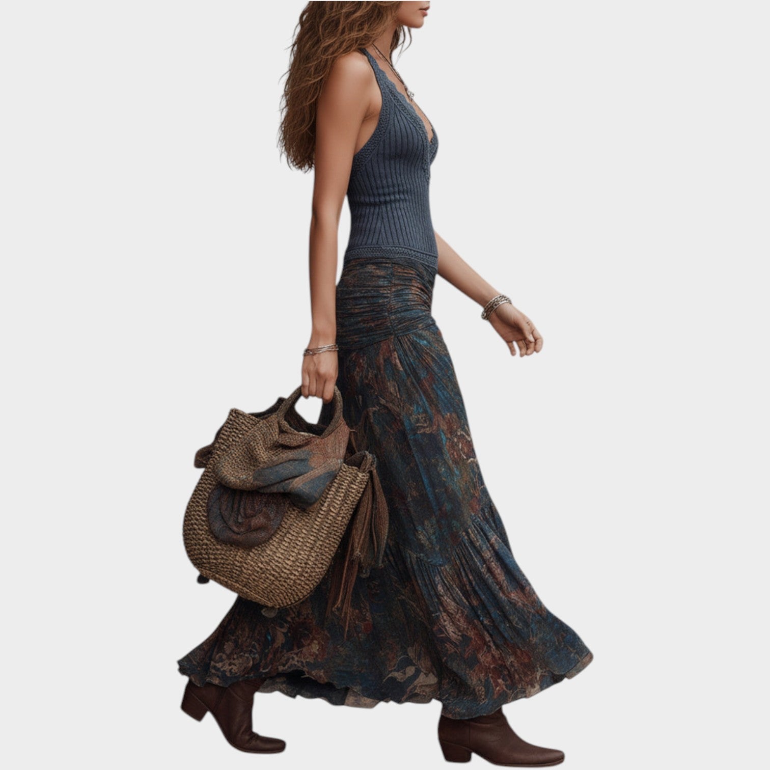 Boho Chic Lace Trim Maxi Outfit