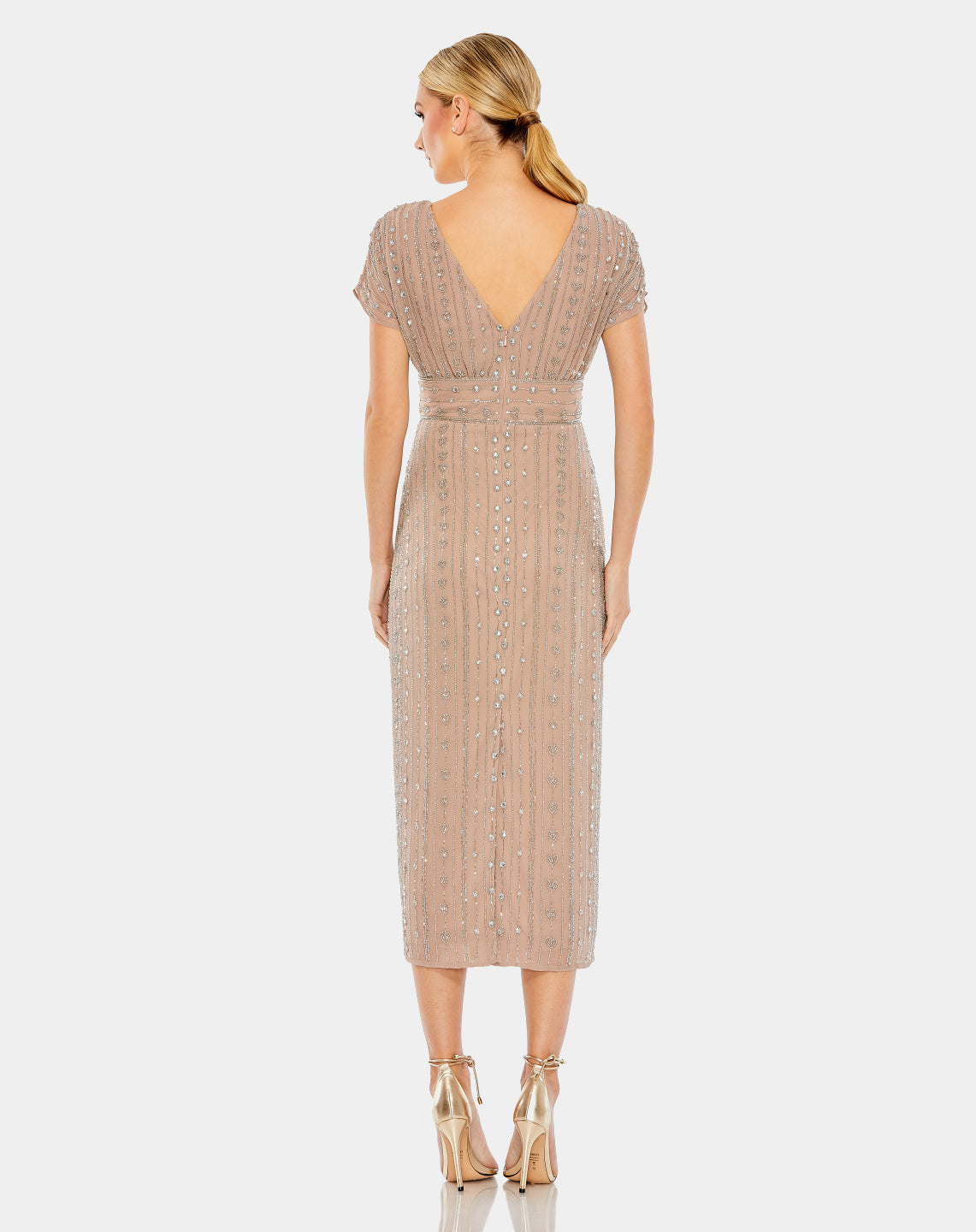 Beaded Cap Sleeve Column Midi Dress