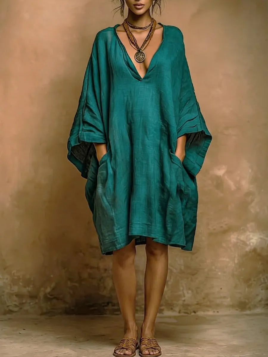 Loose-fit Casual Linen And Cotton Dress