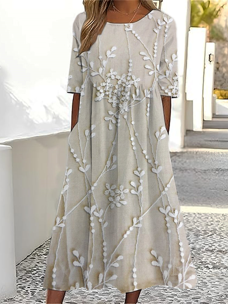 Classy Floral Lace Embroidered Linen Maxi Dress
