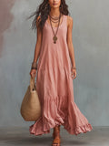 Romantic Dusty Rose Ruffle Hem Maxi Dress
