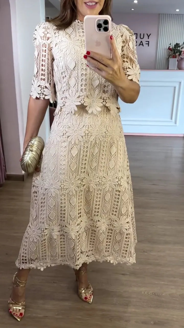 Women's Round Neck Hollow-Out Elegant Suit