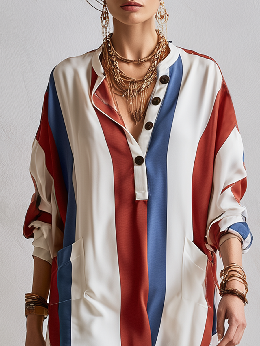 Bohemian Red And Blue Striped Top
