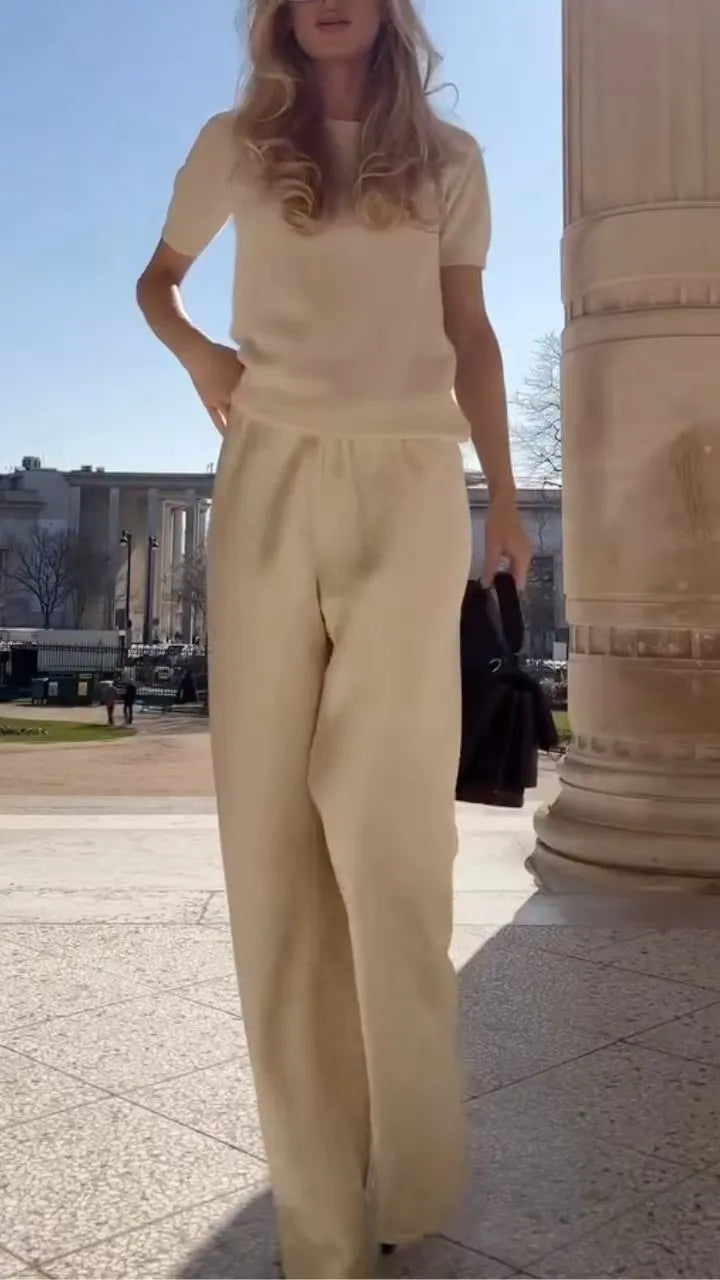 Short Sleeve Top & Wide Leg Pants Co‑Ord Set