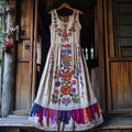 Vintage Boho Purple Floral Embroidery Design Women's Tank Dress