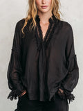 Bohemian Black Lace Tie-front Shirt