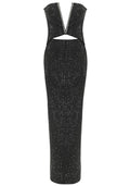 Strapless Crystal Cut Out Maxi Dress Black