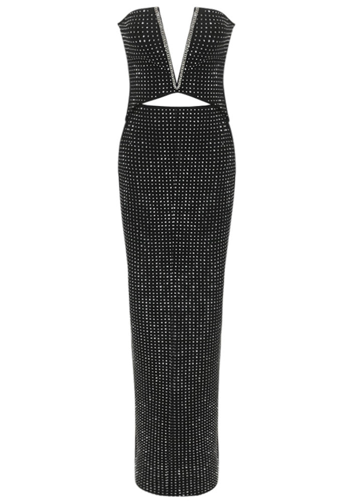 Strapless Crystal Cut Out Maxi Dress Black