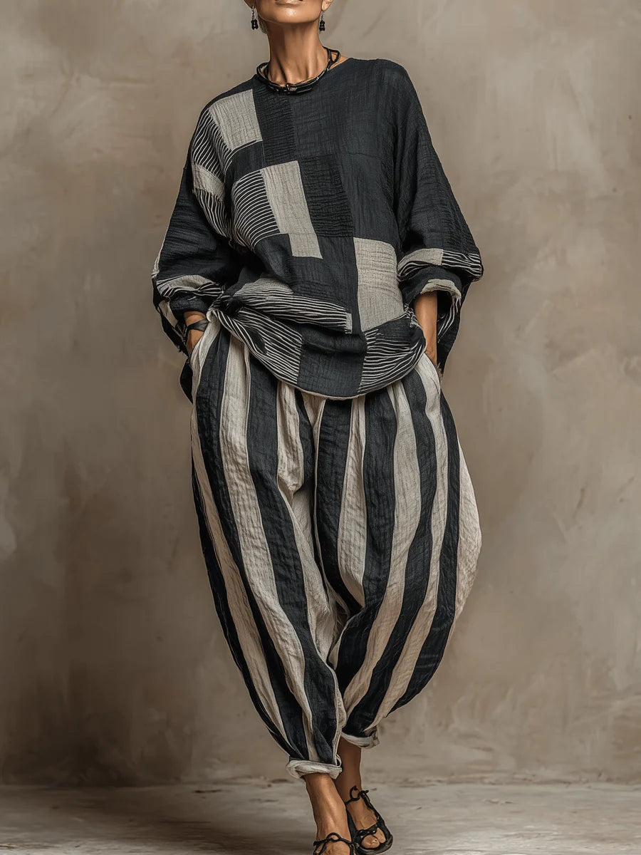 Patchwork Top & Casual Pants Co-Ord Set