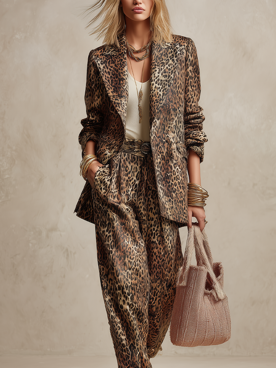 Bohemian Brown Leopard Print Suit