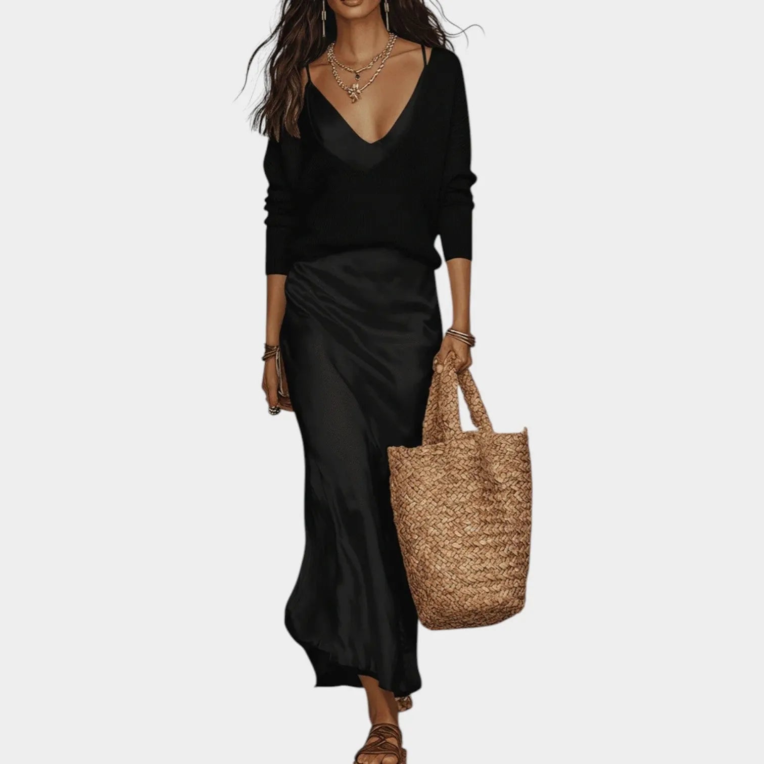 Sophisticated Knit and Satin Skirt Set