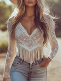 Women's Elegant Lace Fringe Shirt