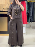 Women's Cotton And Linen Casual Shirt and Pants Suit