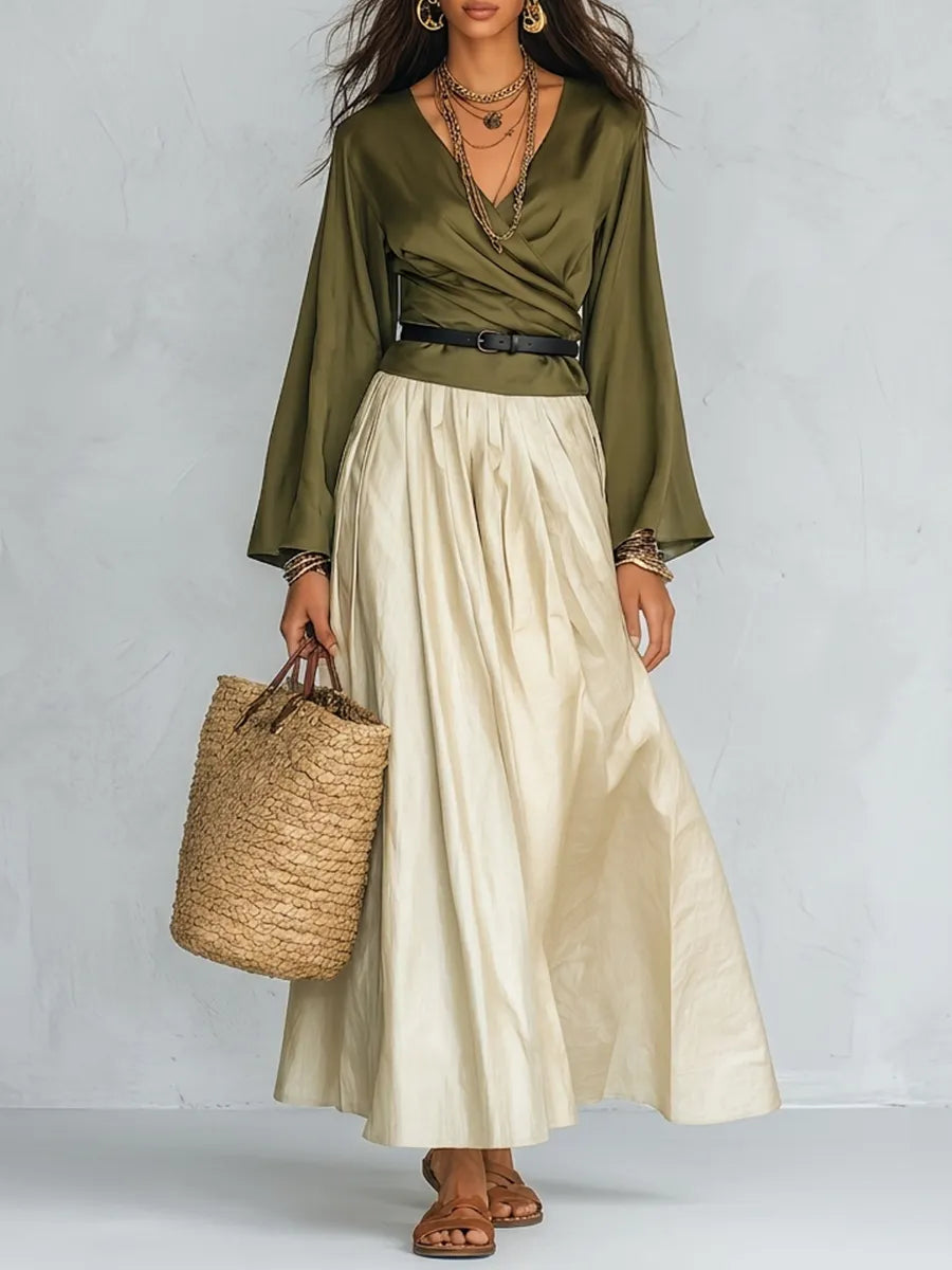 Olive Wrap Bohemian Maxi Set