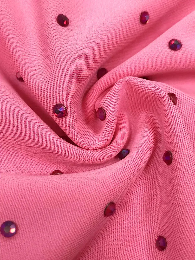 Halter Sparkly Ruched Maxi Two Piece Dress Hot Pink