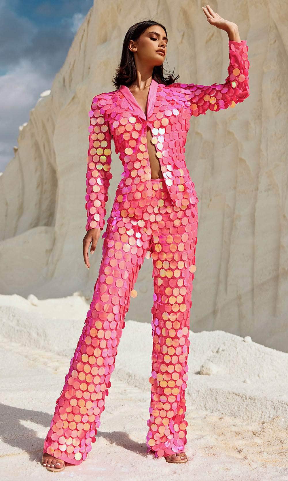Blush by Alexia Designs 91047 - V-Neck Paillette-Detailed Pantsuit