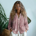 Bohemian Style Linen Floral Art Print Long Sleeve Shirt