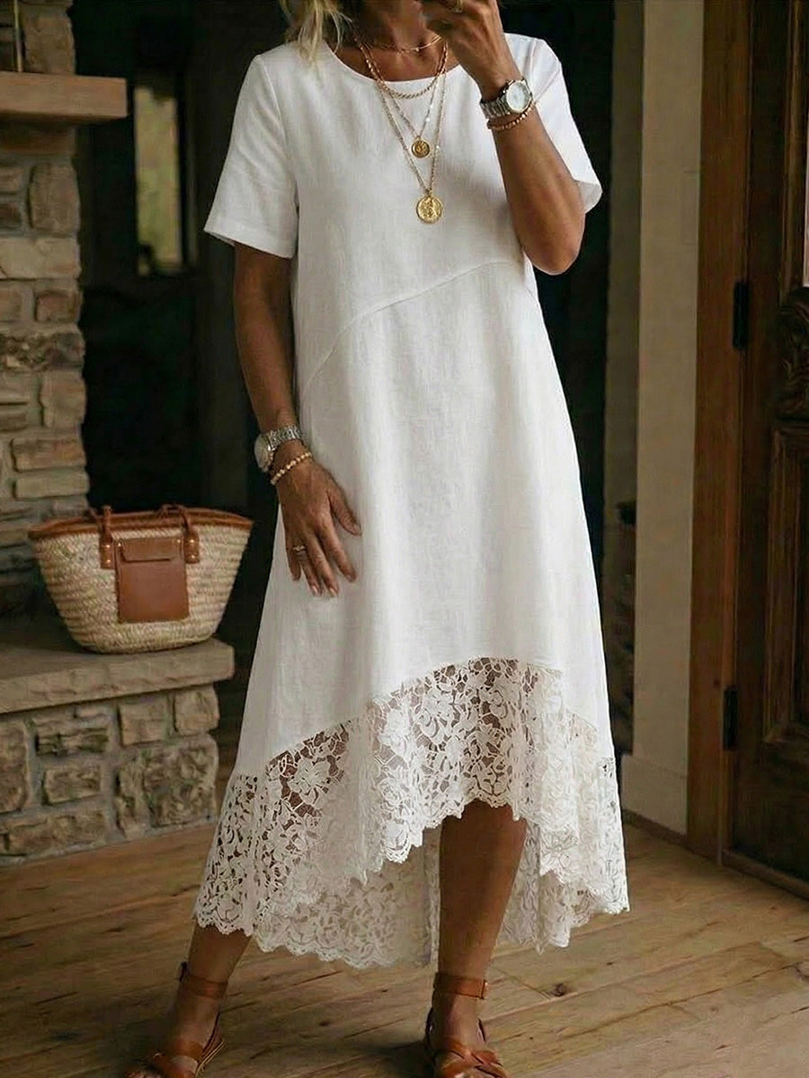 Women's Lace-paneled Cotton-linen Dress