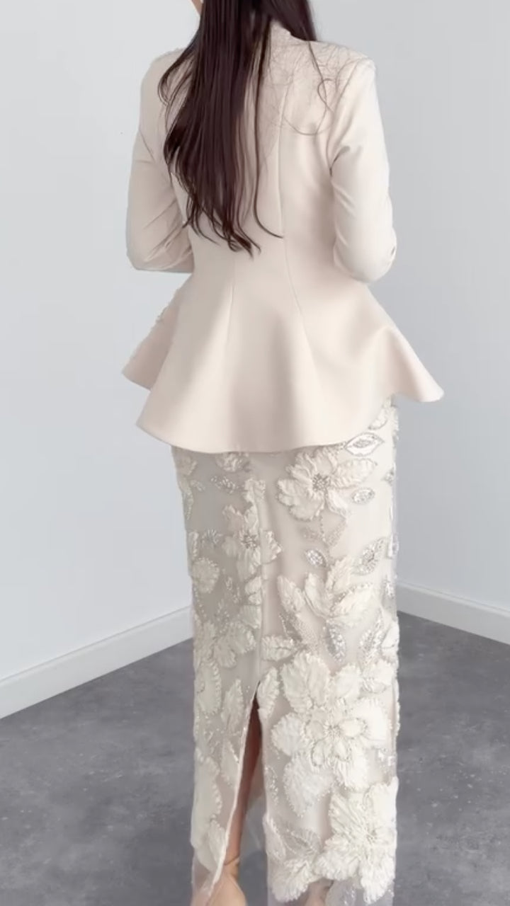 loLace Peplum Jacket & Floral Lace Midi Skirt Co‐Ord Set