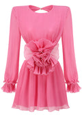 Long Sleeve Floral Detail Backless Dress Hot Pink