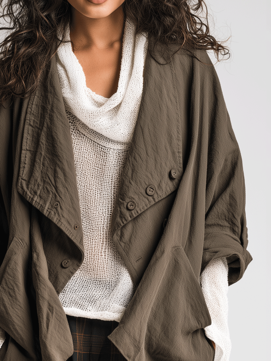 Utility Chic Washed-Cotton Open-Front Drop-Shoulder Army Green Shacket