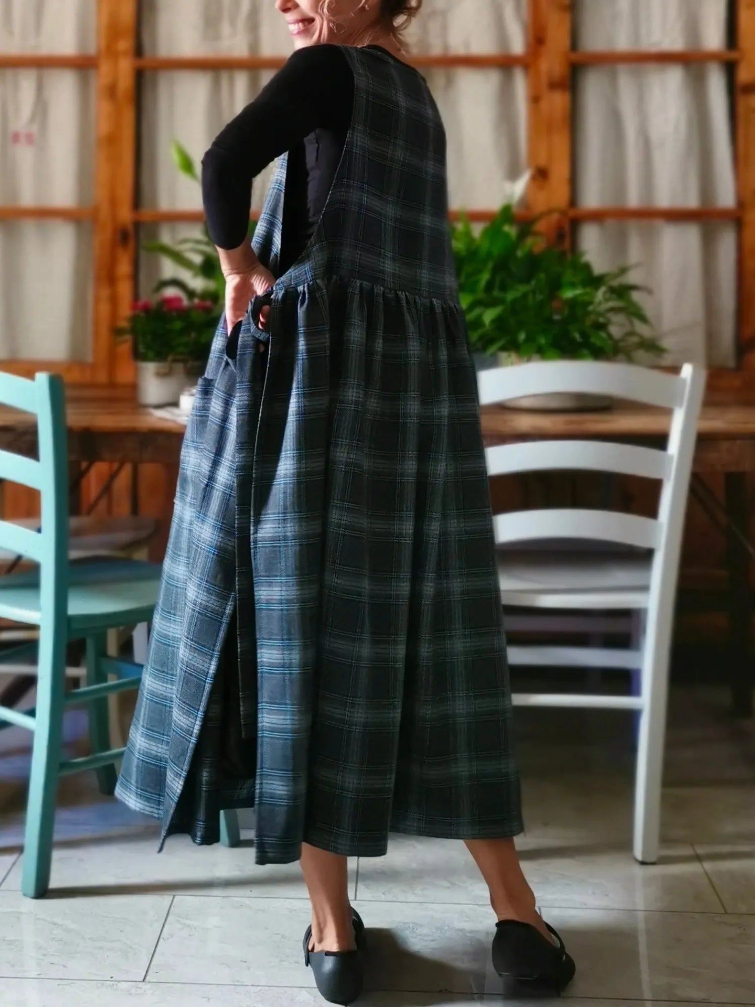 Pure Grey and Blue Tartan Apron