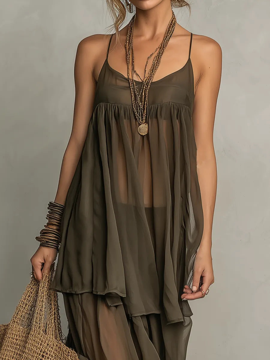 Ethereal Sleeveless Sheer Tiered Set