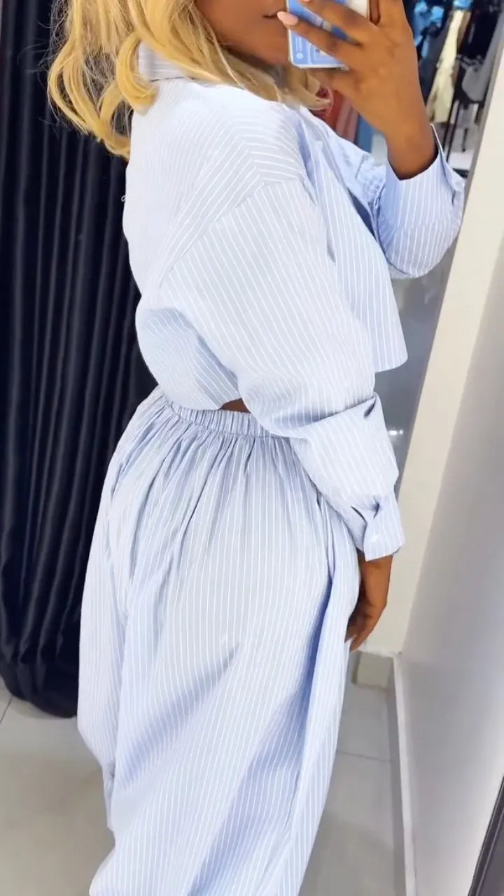 Striped Cropped Shirt & Balloon Pants Set