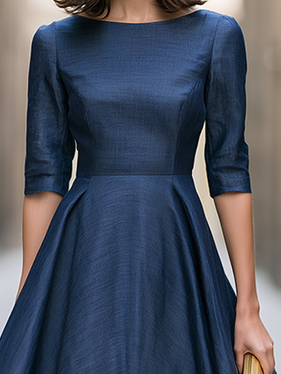 Tulle Hem Bateau Neck A-Line Midi Dress