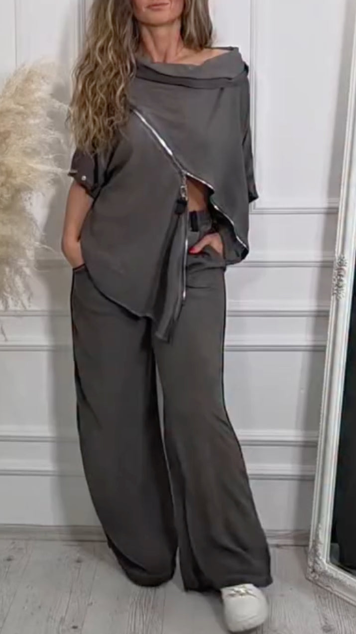 Zip Top & Loose Pants Co-Ord Set