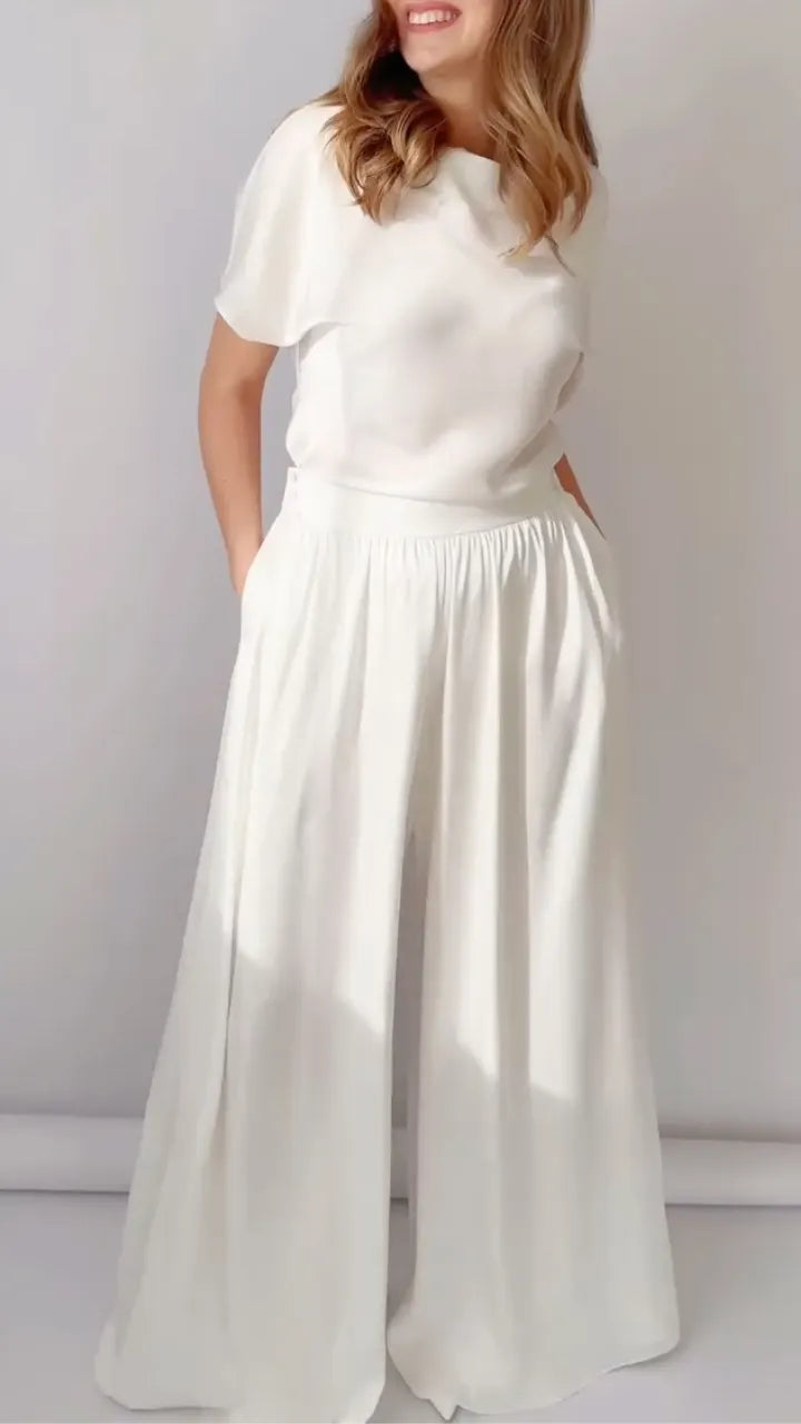 White High Waist Wide Leg Pants