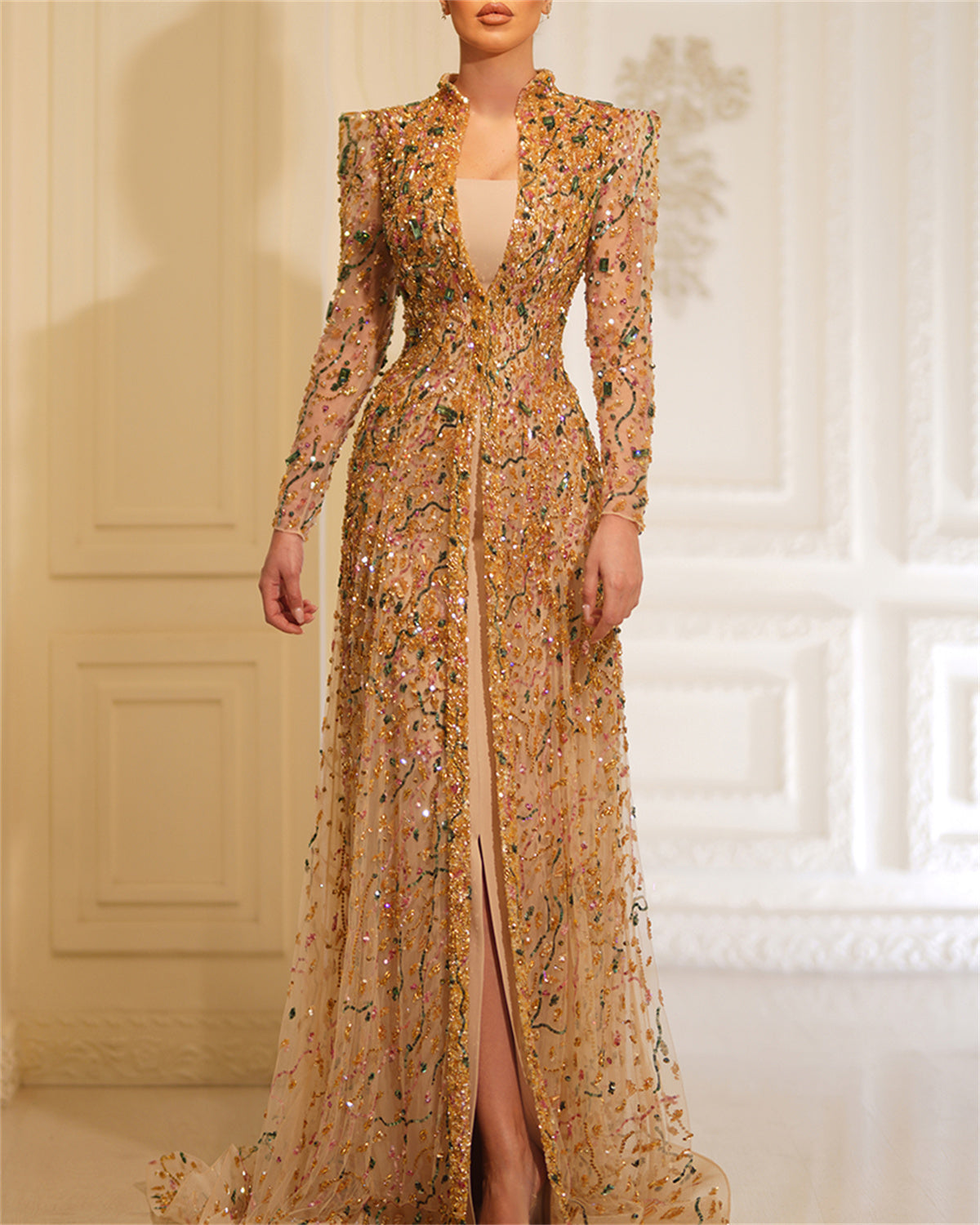 Women's Sequin Embroidered Mesh Prom Dress