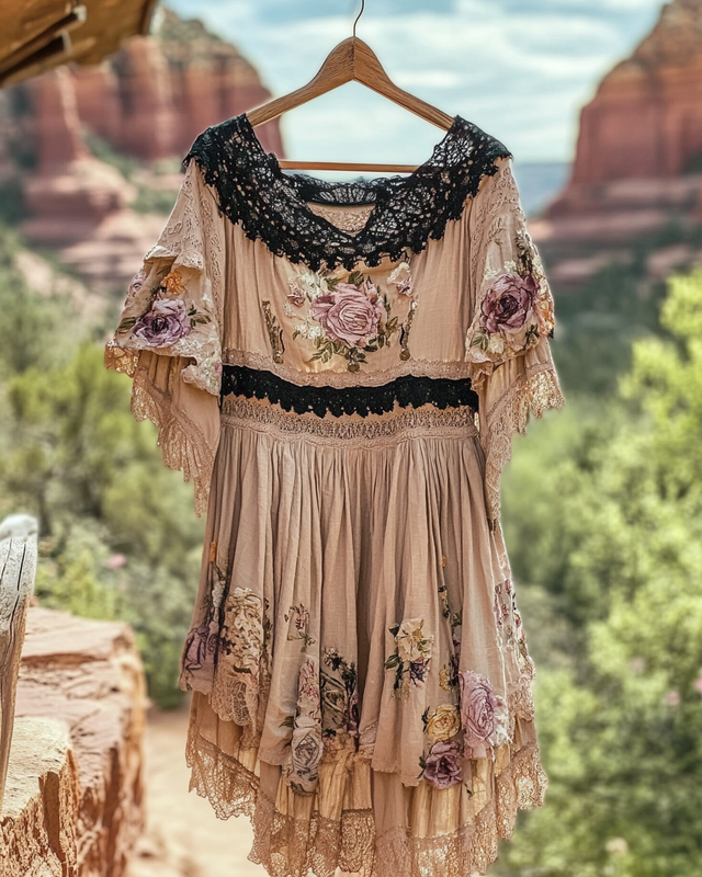 Summer Vacation Ruffle Lace Contrast Color Dress de9a