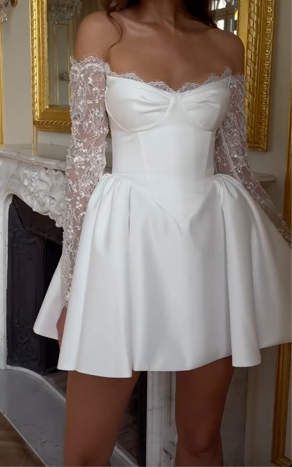 White Off-the-Shoulder Satin Mini Dress