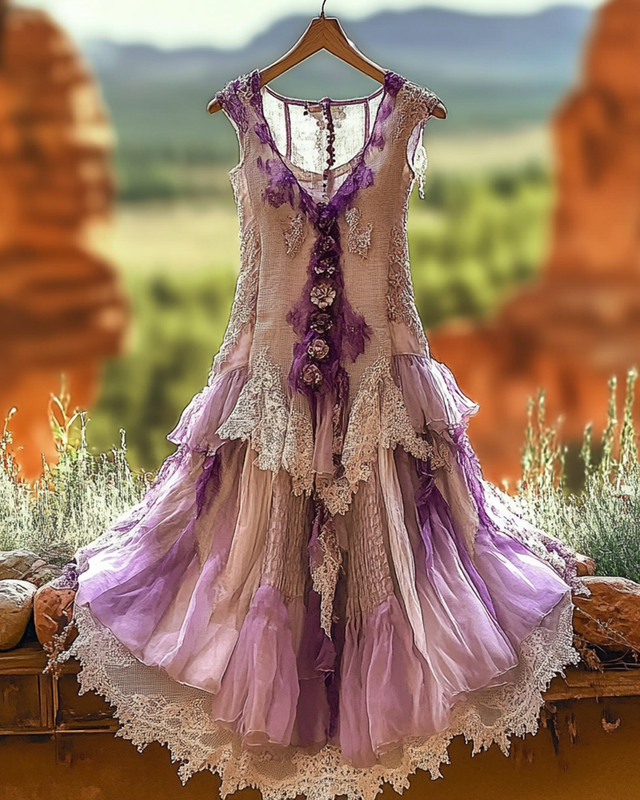 Summer Vintage Irregular Lace Patchwork Dress ce85