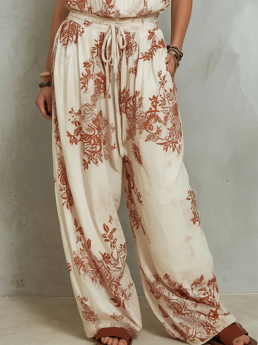 Lightweight Printed Wide-Leg Pant Suit