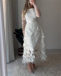 Women's White Long Sleeve Flower Embroidery Dress