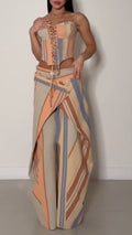 Stripe Corset Top & Wrap Overlay Wide Leg Pants Co‑Ord Set