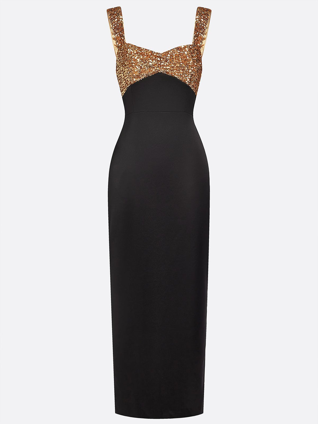 Black Gold Sequin Glitter Satin Spaghetti Gallus Sheath Maxi Dress