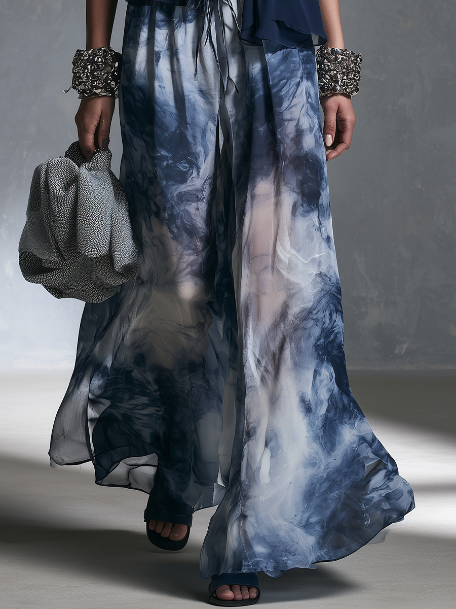 Resort Luxe Halter Ruffle Top & Watercolor Palazzo Pants Set