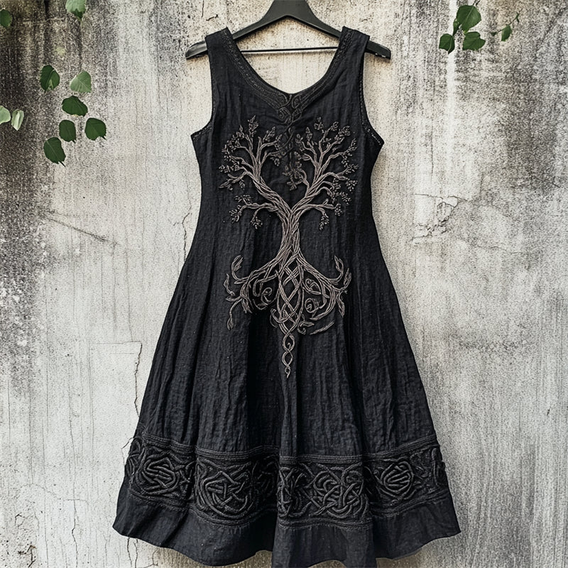 Vintage Tree Of Life Celtic Embroidered Linen Dress