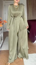 Women's Casual Satin Set with Slit Asymmetrical Top and Trousers
