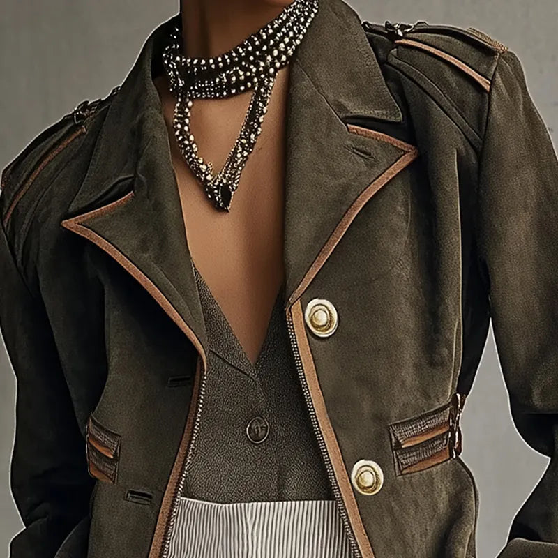 Women's Autumn And Winter Western Retro Suede Fabric Loose Casual Lapel Suit Jacket