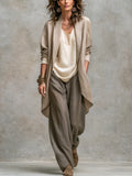 Bohemian Gray Beige Linen Three Piece Suit