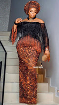 Classic Ankara African women fashion tasseled maxi dress