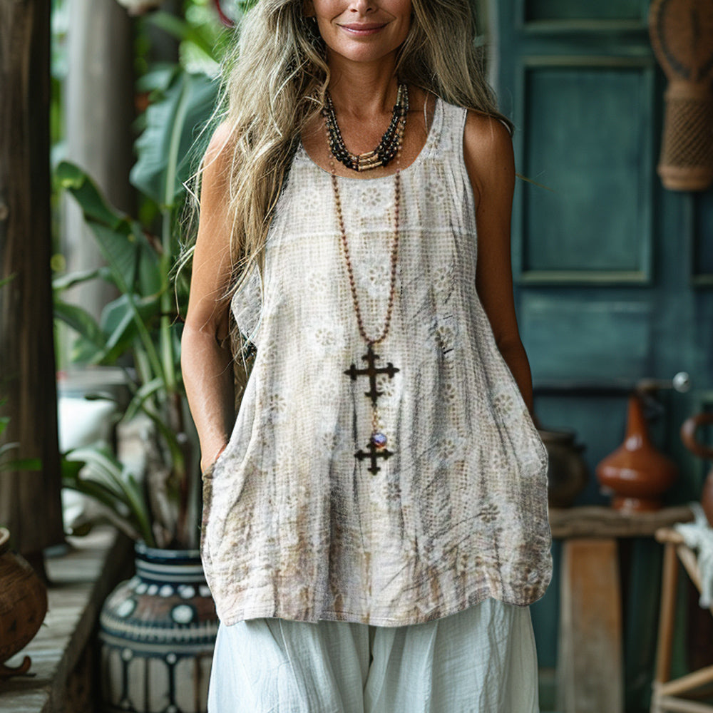 Vintage Lace Art Women's Linen Tank Top