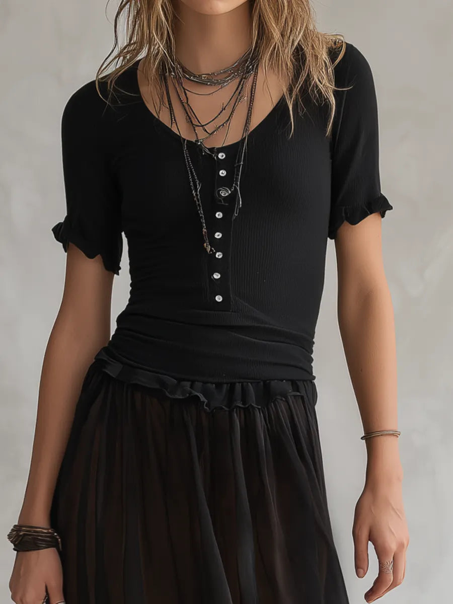 Minimal Henley And Sheer Maxi Dress
