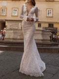Sexy V-Neck Embroidered Lace Backless Wedding Maxi Dress