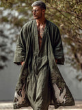 Men's Japanese Cranes & Pine Trees Linen Long Kimono